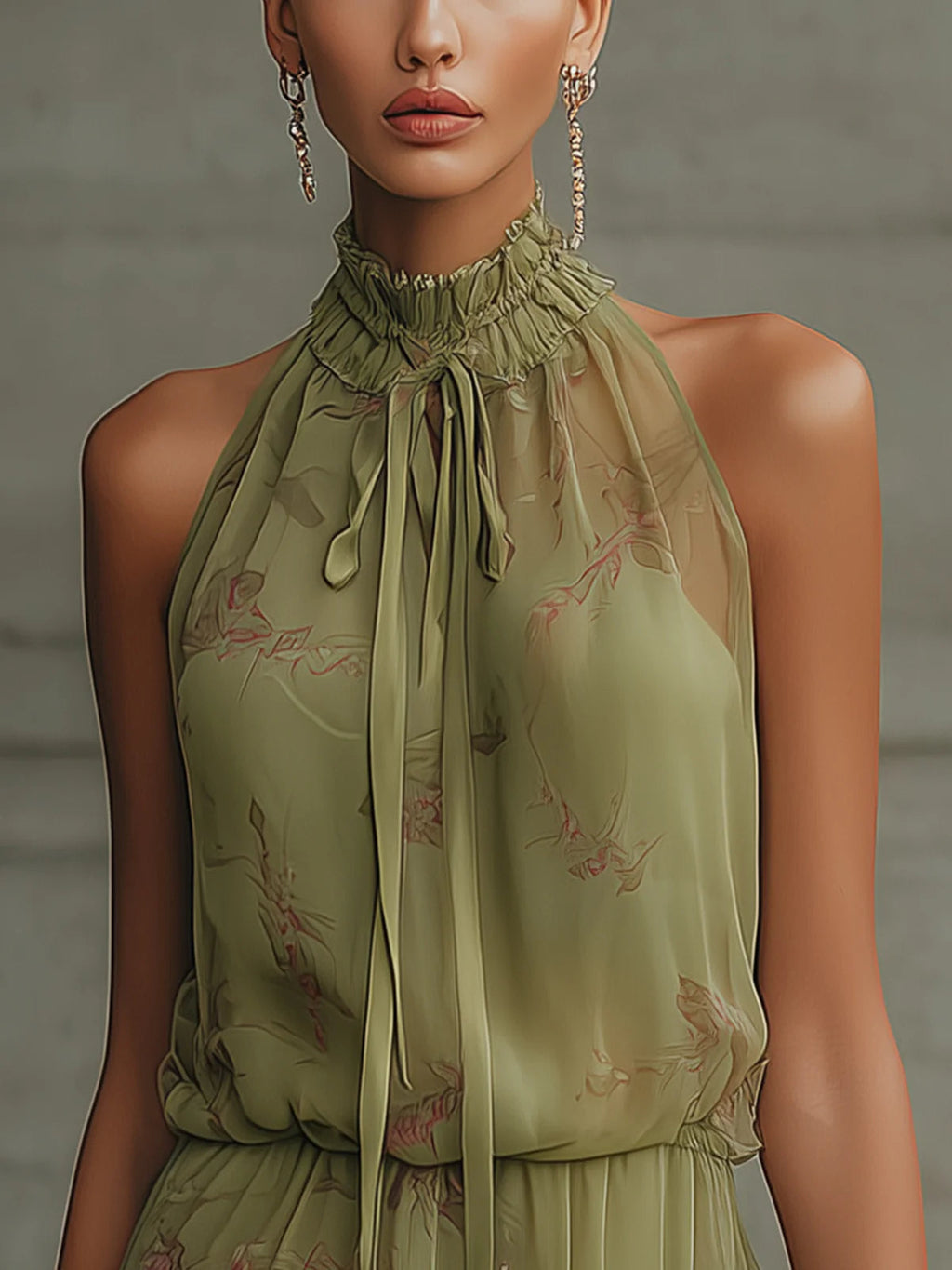 SYLVIE | MINI ABITO IN MOUSSELINE VERDE A STAMPA FLOREALE, VITA ALTA