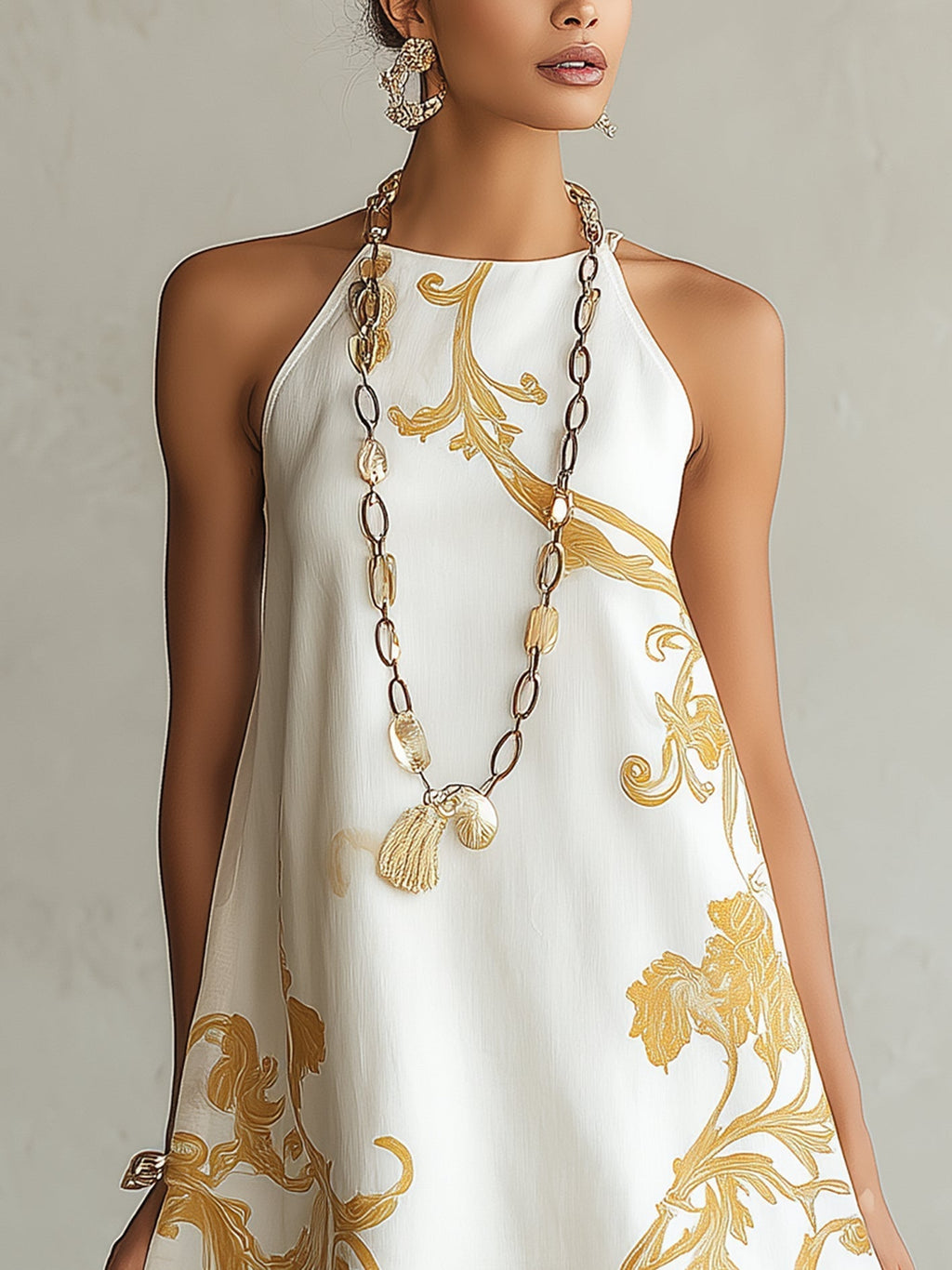 HÉLOÏSE | VESTITO MINI IN PIZZO BIANCO CON MOTIVI DORATI
