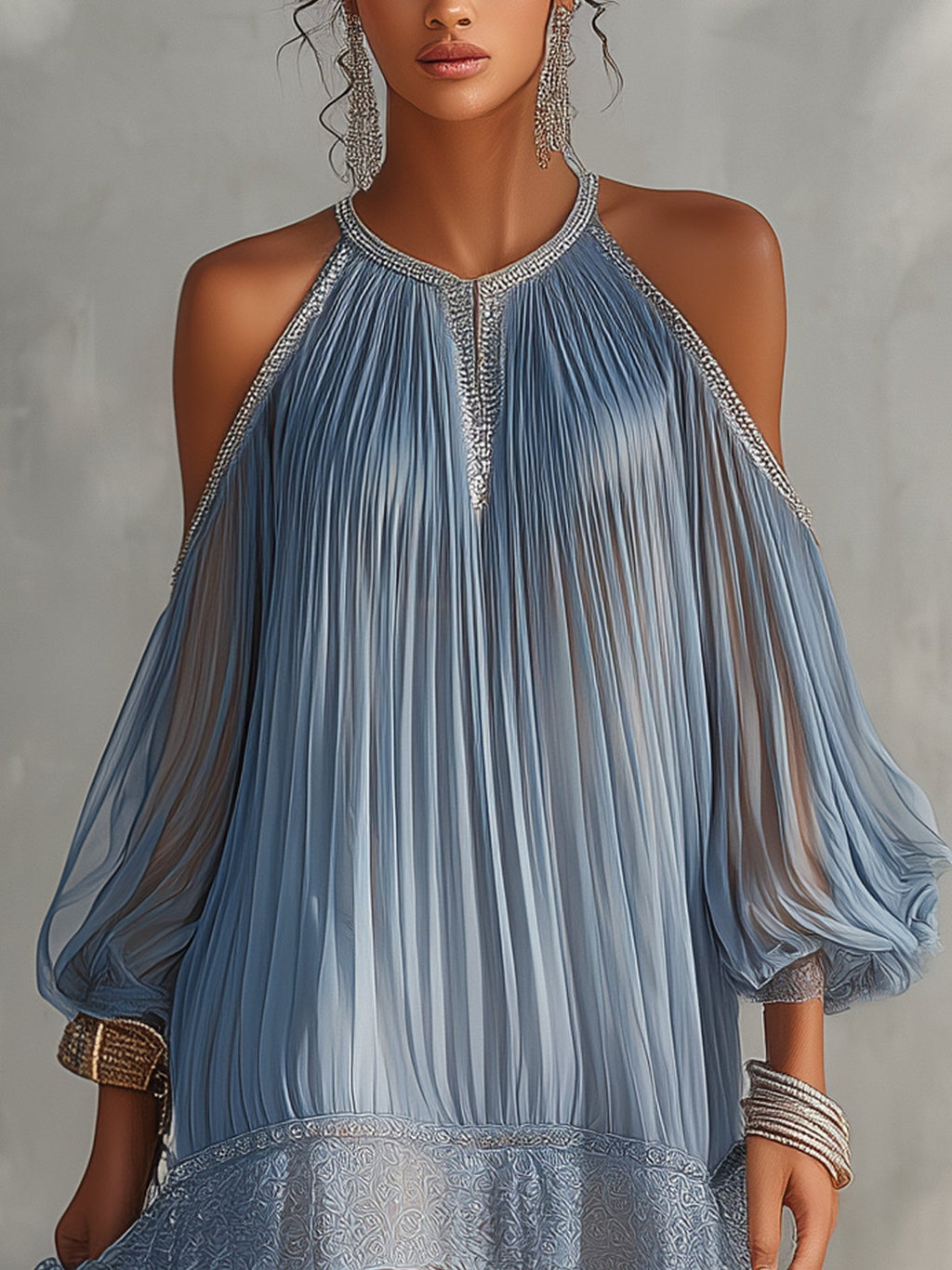 SÉRAPHINE | VESTITO MINI BLU A SPALLE SCOPERTE CON ARRICCIATURA E ORLO IN PIZZO