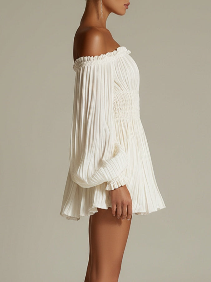 CANDIDE | MINI ABITO BIANCO CON SPALLE SCOPERTE, VITA ARRICCIATA