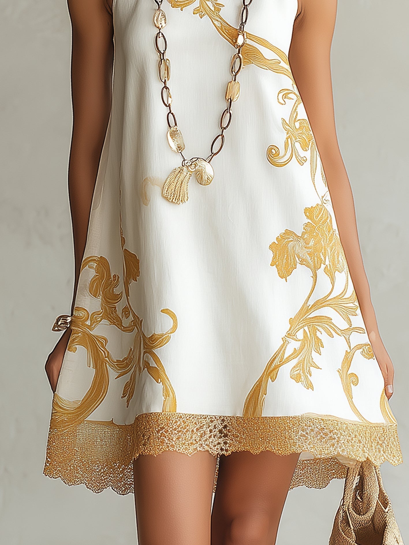 HÉLOÏSE | VESTITO MINI IN PIZZO BIANCO CON MOTIVI DORATI
