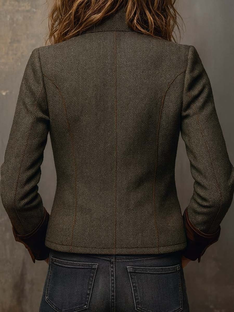 HONORINE | BLAZER VINTAGE A CHEVRON CON PROFILI A CONTRASTO
