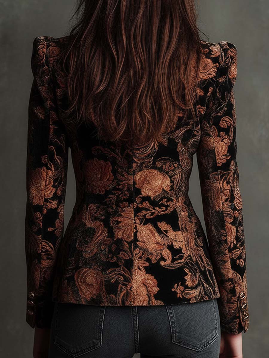 BERTILLE | BLAZER SARTORIALE CON STAMPA FLOREALE NERA E BRONZO