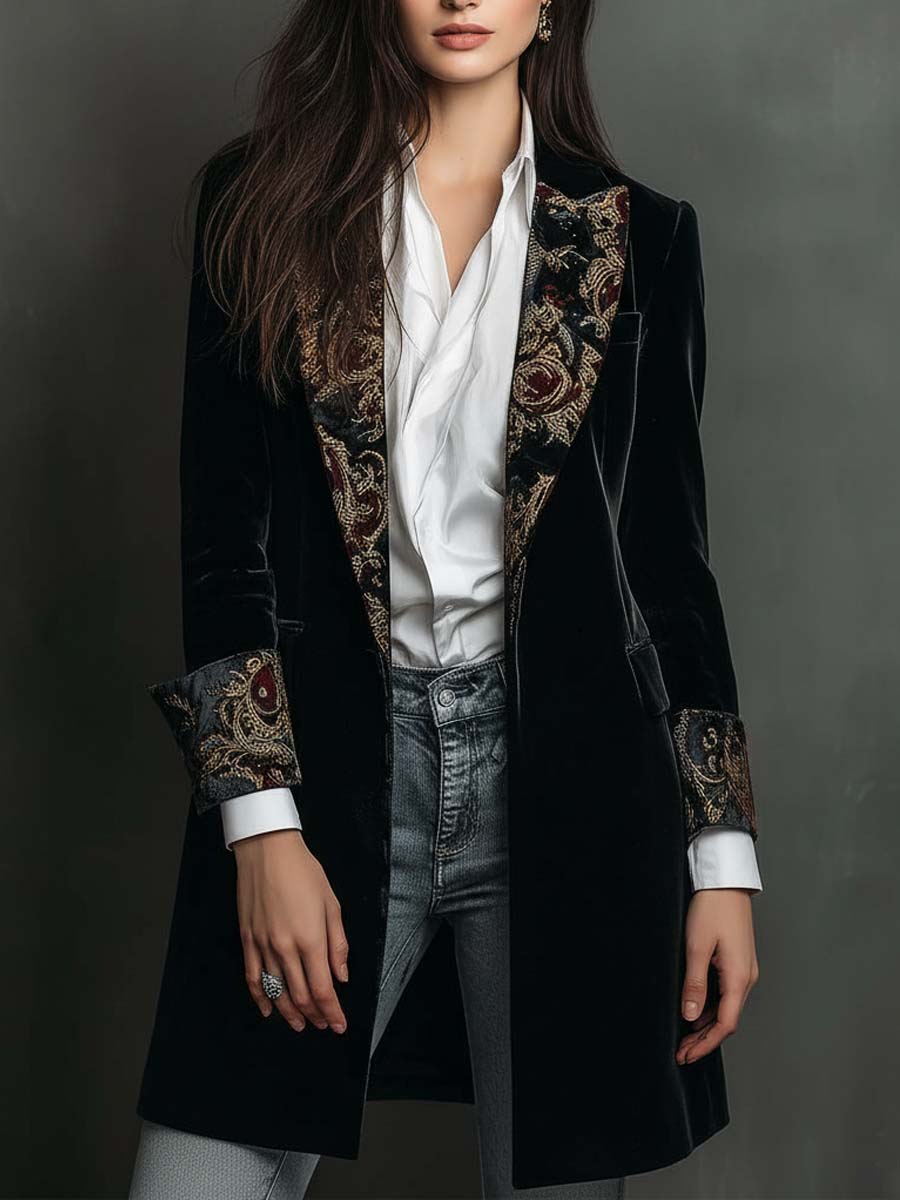 LÉONTINE | BLAZER NERO DALLA VESTIBILITÀ ADERENTE CON STAMPA BAROCCA