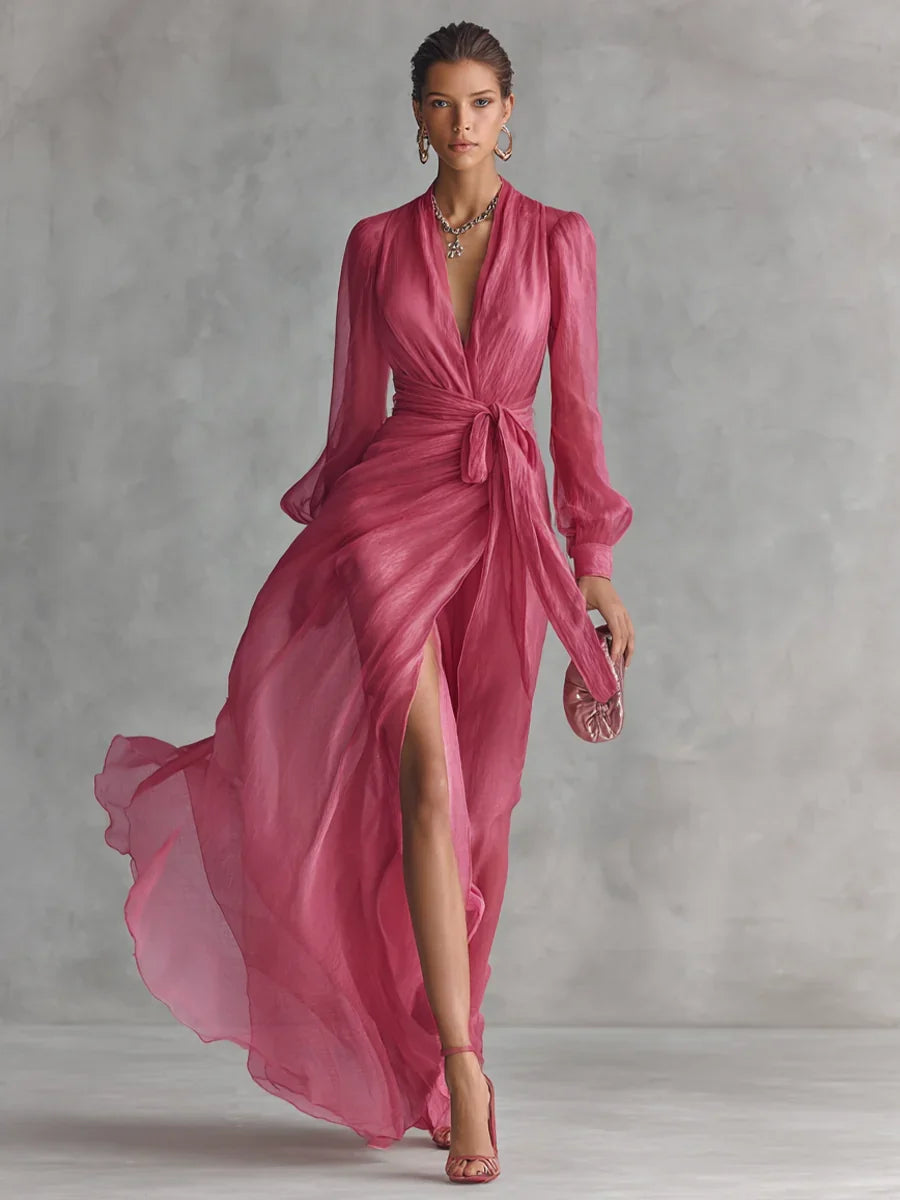 Gloria | Vestito Maxi in chiffon con scollo a V