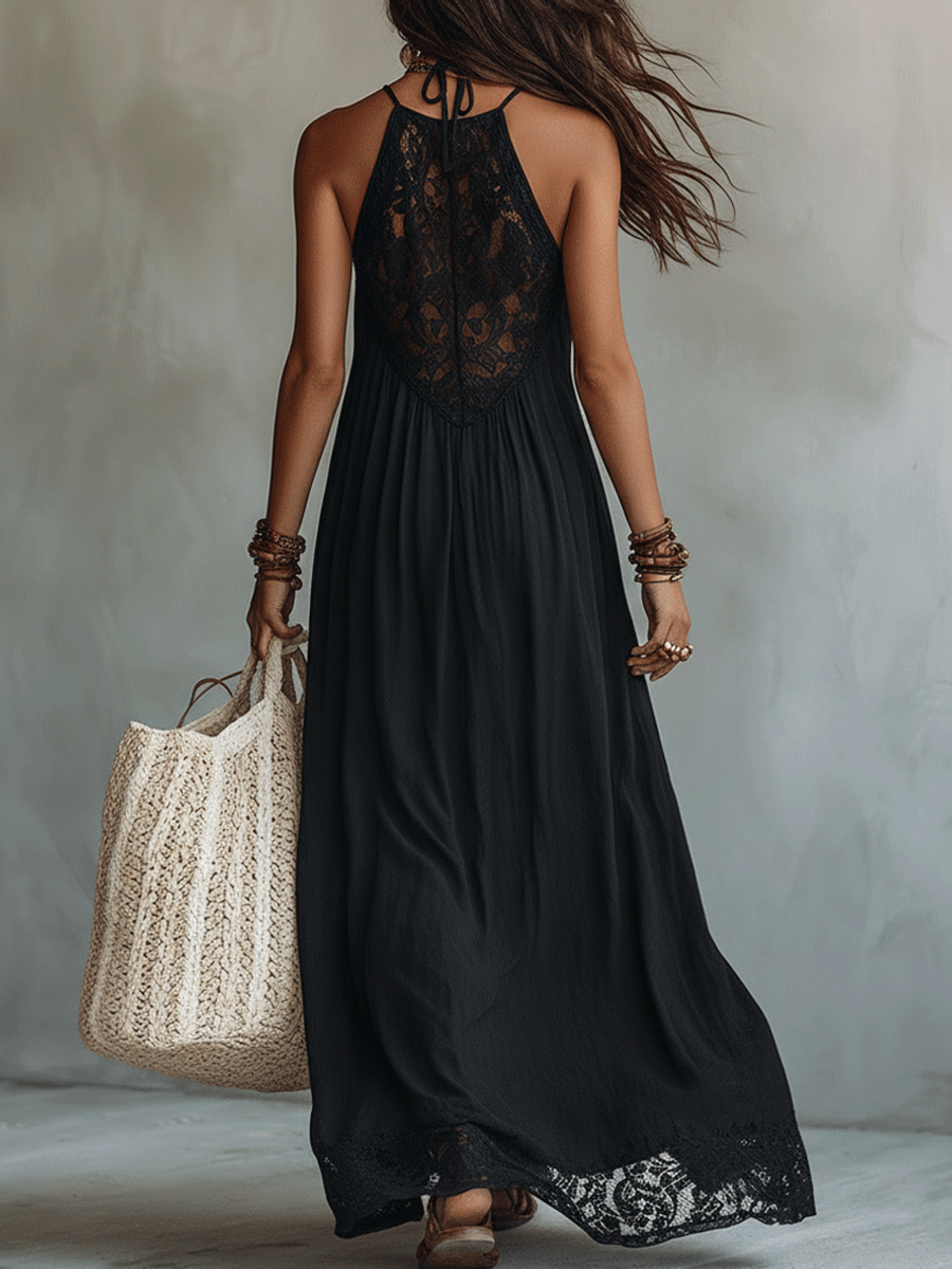 VESTITO MAXI DA SERA ELEGANTE BOHÉMIEN SENZA MANICHE CON DRAPPEGGIO MORBIDO