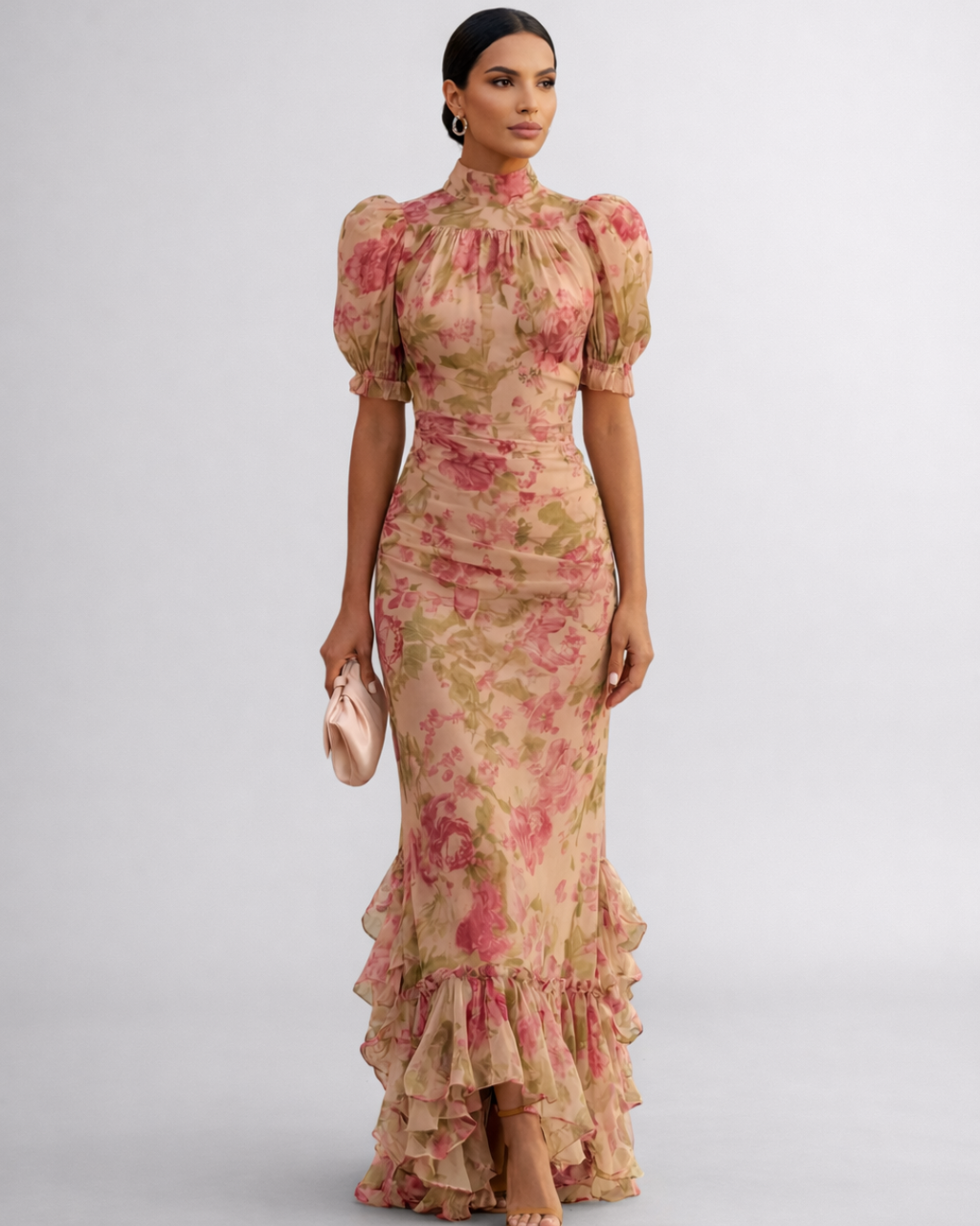 ROSARIO | ABITO LUNGO FLOREALE IN CHIFFON
