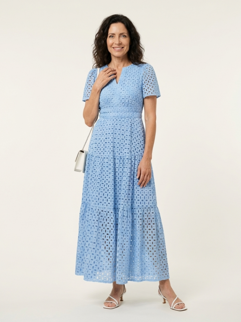 BRIELLE | V NECK SHORT SLEEVE TIERED MIDI DRESS
