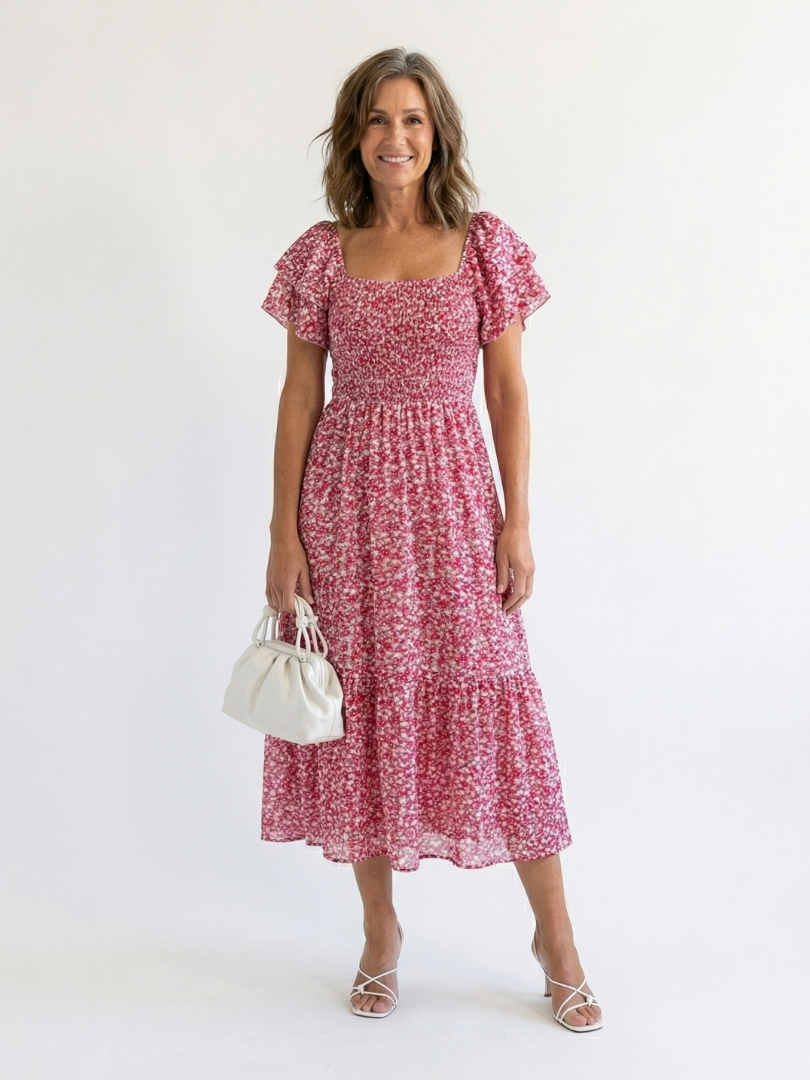ODETTE | OFF SHOULDER FLORAL SMOCKED MIDI DRESS