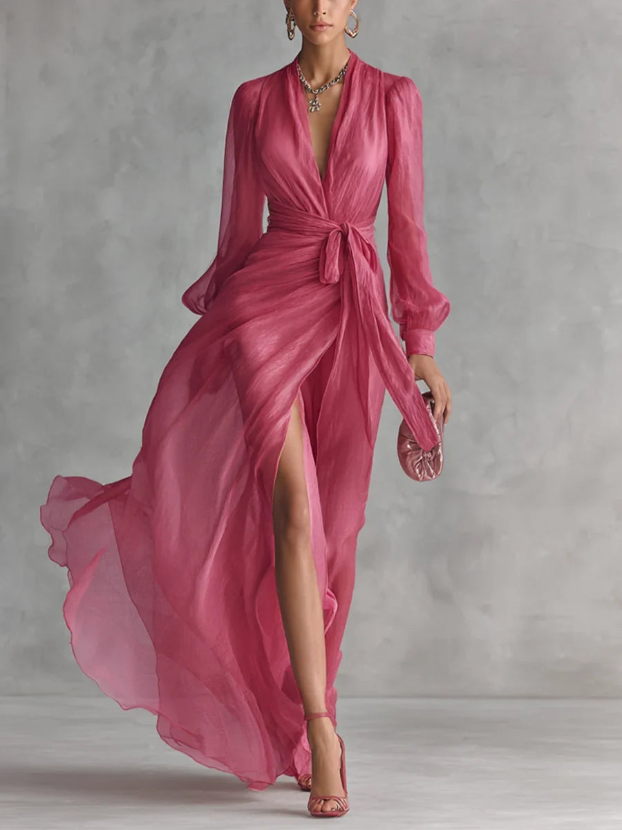 Gloria | Vestito Maxi in chiffon con scollo a V