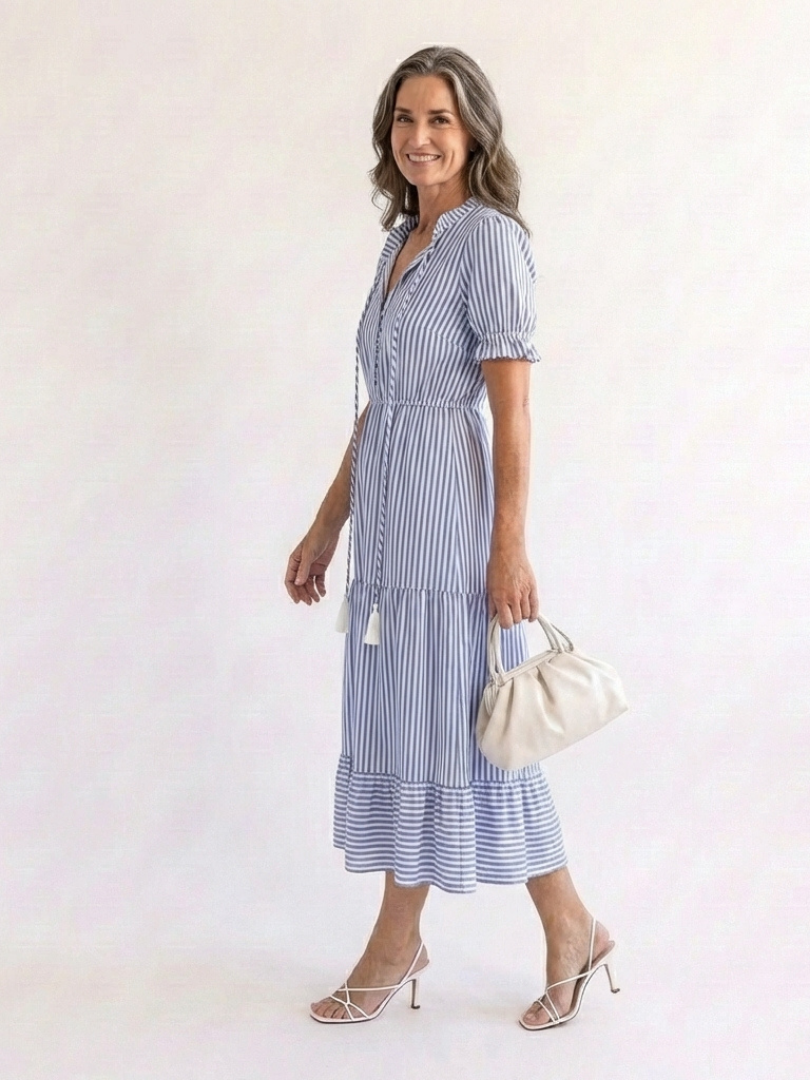 DAKOTA | SHORT SLEEVE STRIPED TIERED MIDI DRESS
