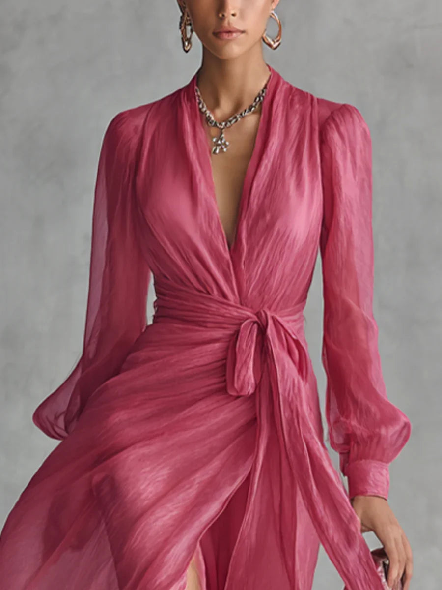 Gloria | Vestito Maxi in chiffon con scollo a V