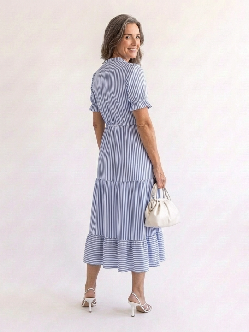 DAKOTA | SHORT SLEEVE STRIPED TIERED MIDI DRESS