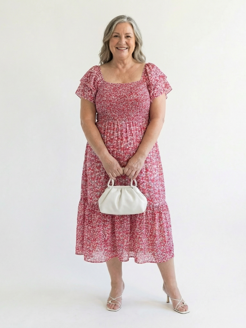 ODETTE | OFF SHOULDER FLORAL SMOCKED MIDI DRESS