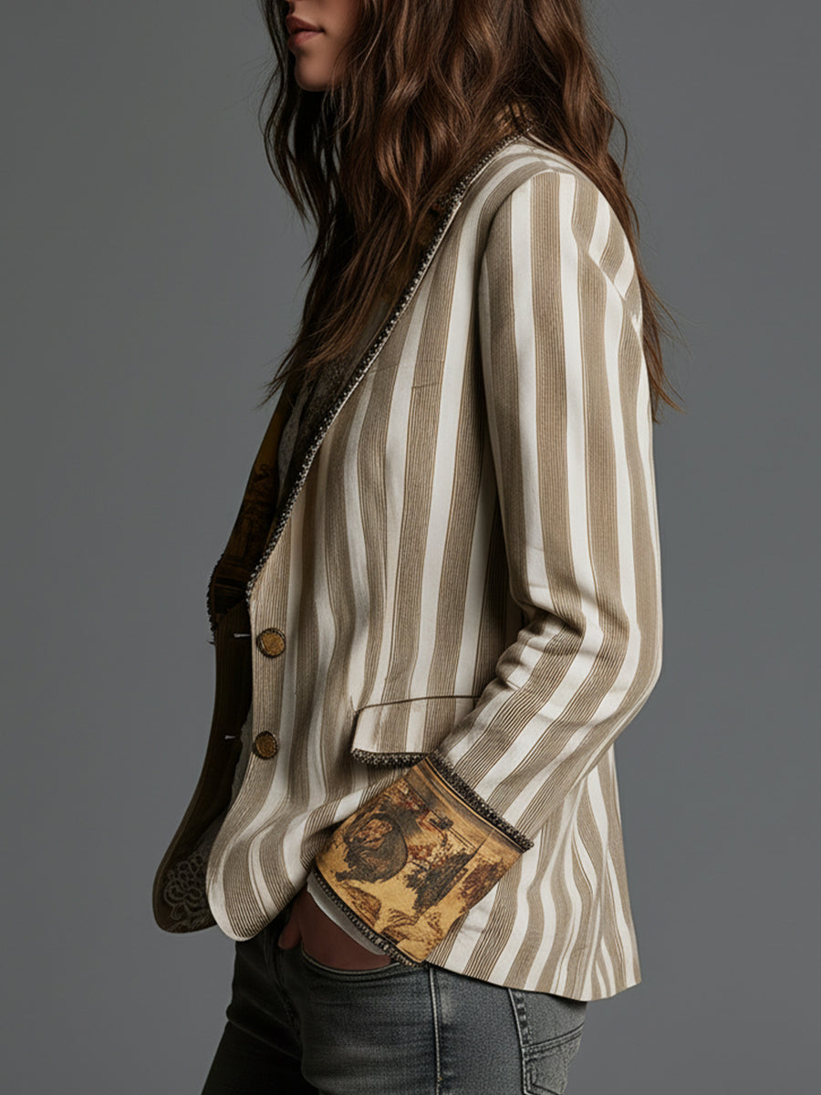 SUZANNE | BLAZER BOHÉMIEN A RIGHE CON COLLETTO STAMPATO