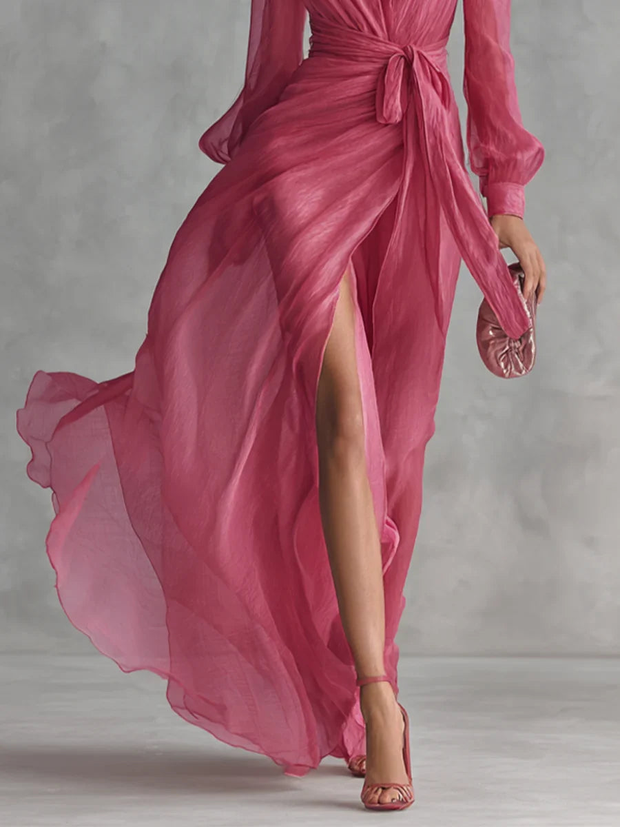 Gloria | Vestito Maxi in chiffon con scollo a V
