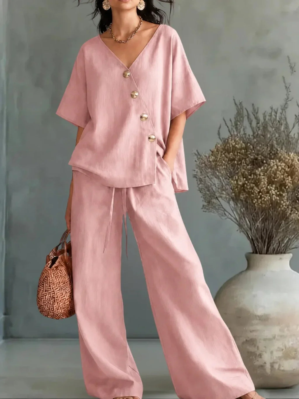 Celia | set con scollo a V e bottoni