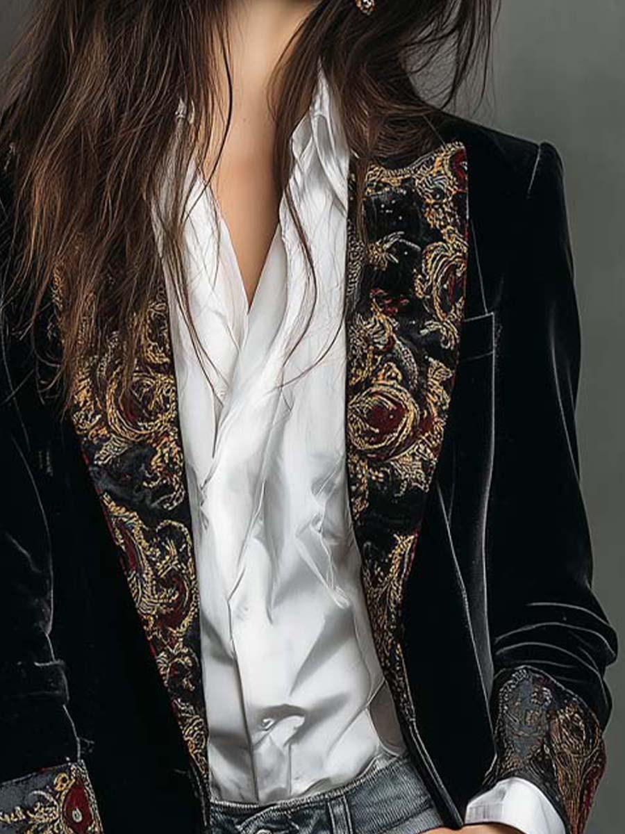 LÉONTINE | BLAZER NERO DALLA VESTIBILITÀ ADERENTE CON STAMPA BAROCCA