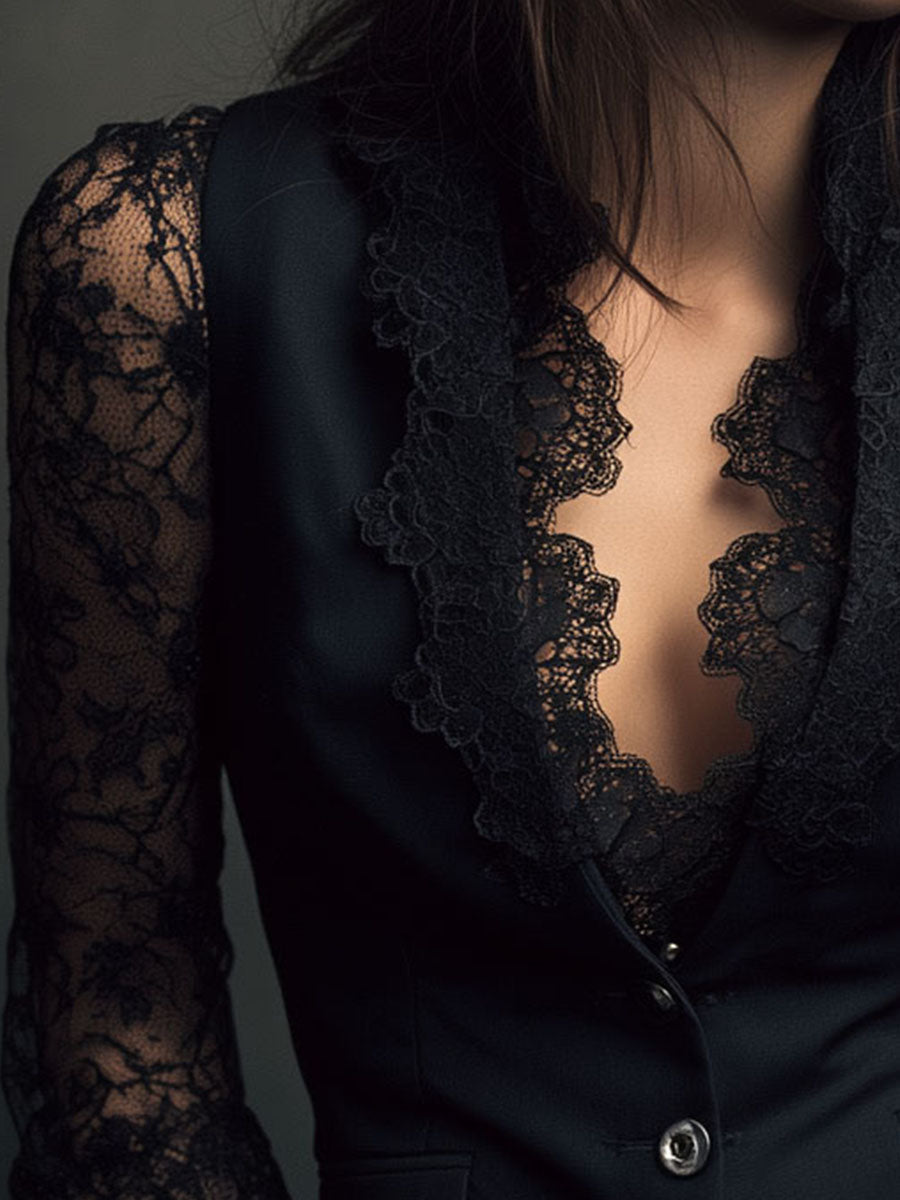 NOÉMIE | TOP BLAZER NERO CON MANICHE SEMITRASPARENTI