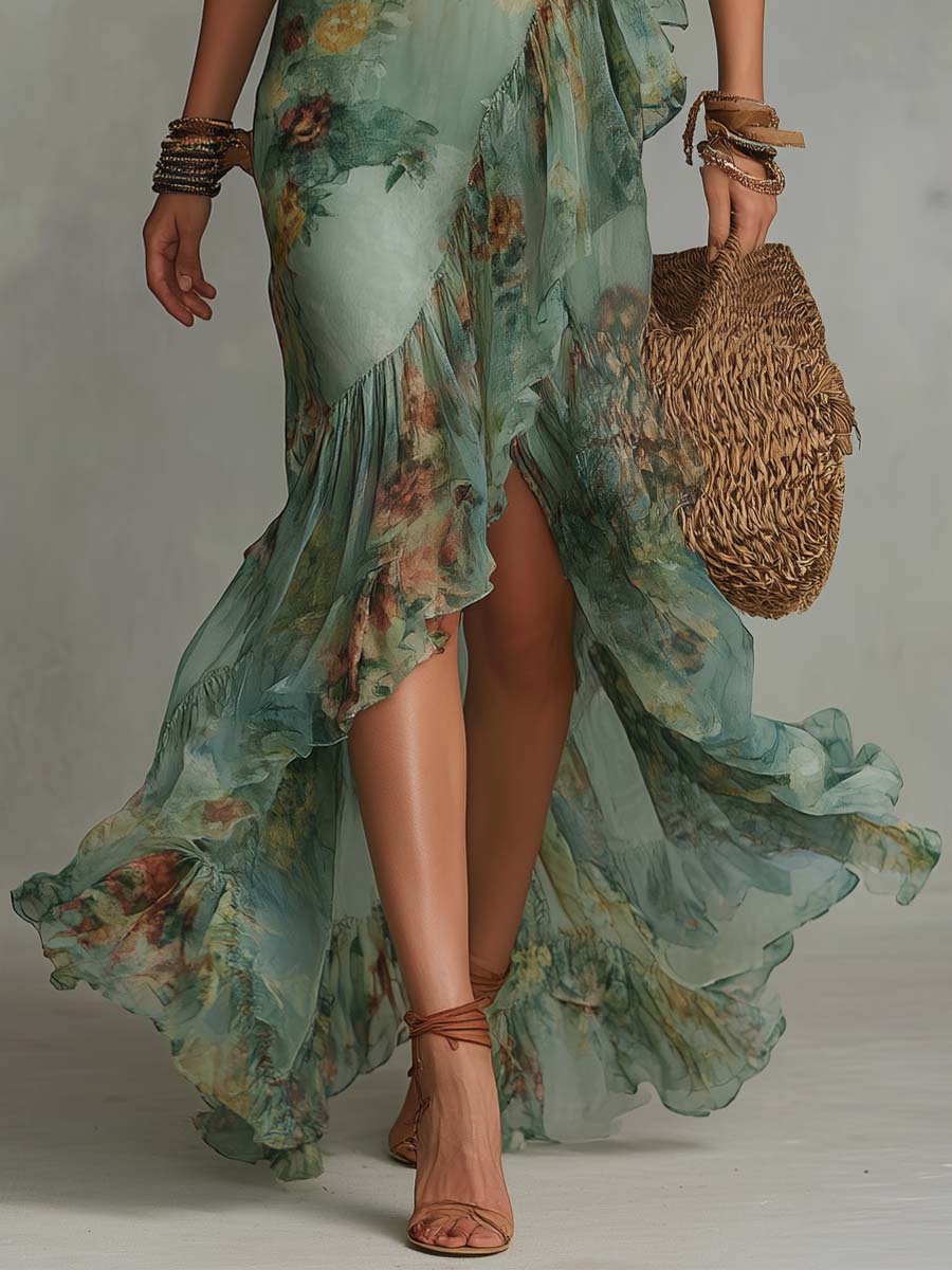 ALMA | VESTITO LUNGO CON STAMPA FLOREALE ROMANTICA