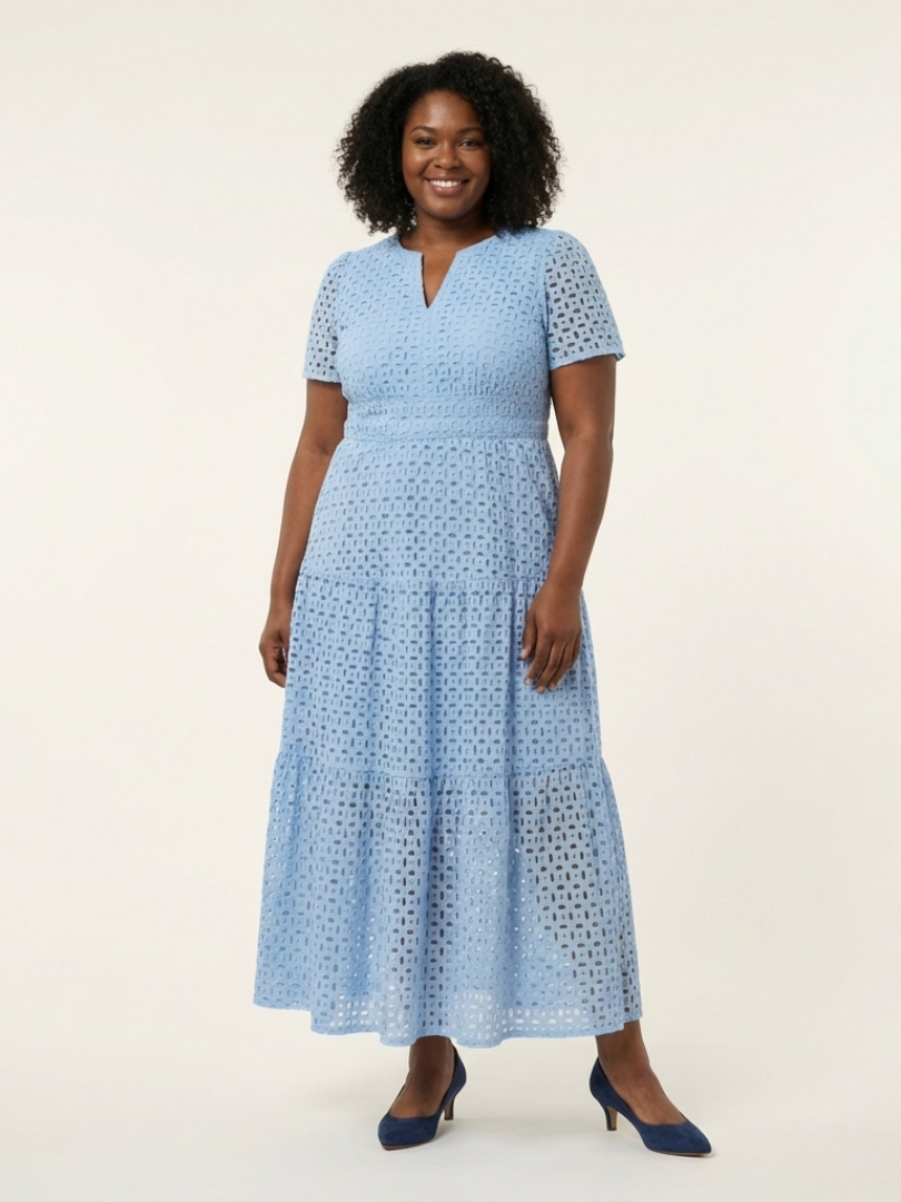 BRIELLE | V NECK SHORT SLEEVE TIERED MIDI DRESS