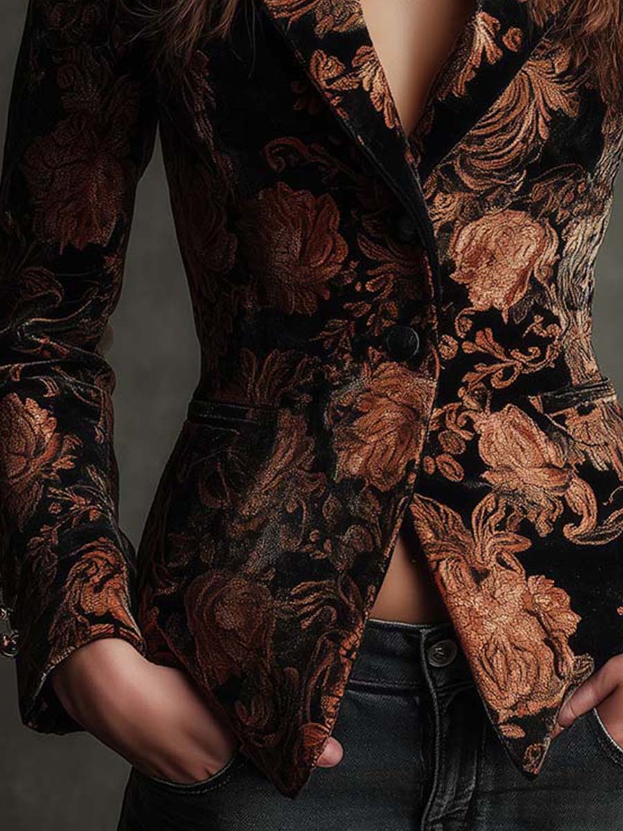 BERTILLE | BLAZER SARTORIALE CON STAMPA FLOREALE NERA E BRONZO