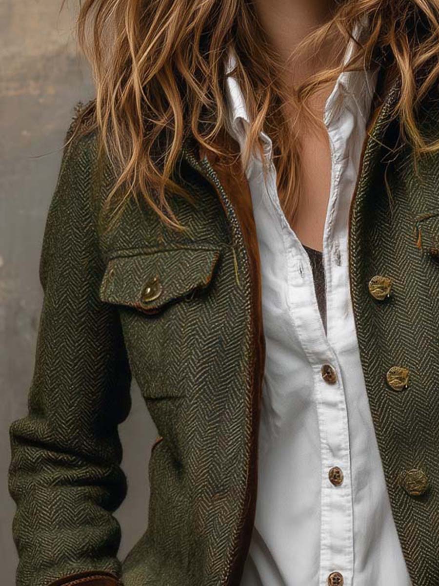 HONORINE | BLAZER VINTAGE A CHEVRON CON PROFILI A CONTRASTO