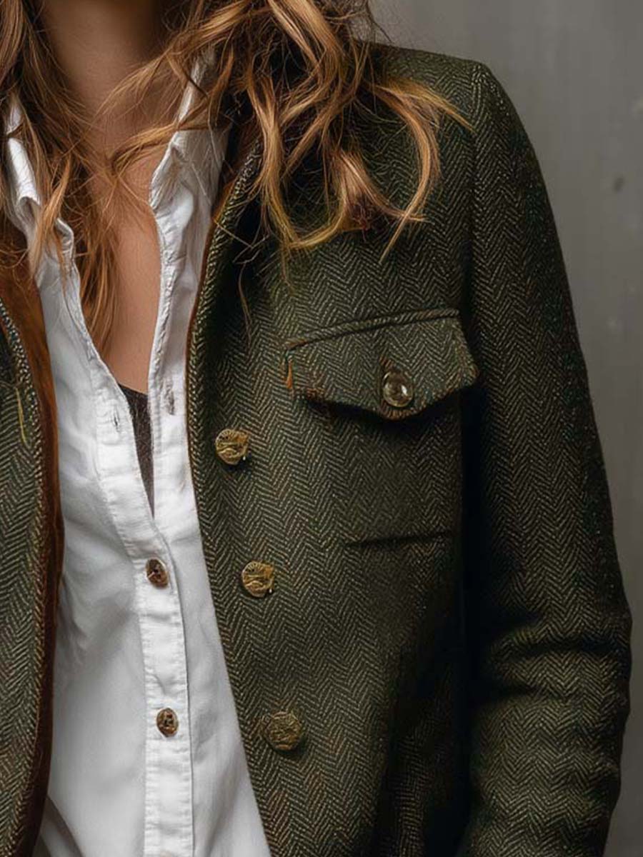 HONORINE | BLAZER VINTAGE A CHEVRON CON PROFILI A CONTRASTO