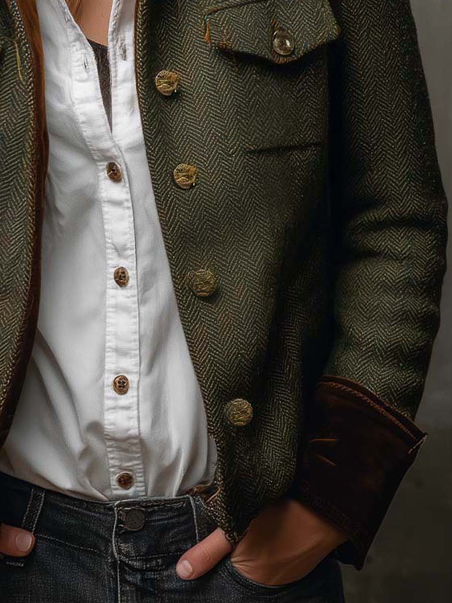 HONORINE | BLAZER VINTAGE A CHEVRON CON PROFILI A CONTRASTO