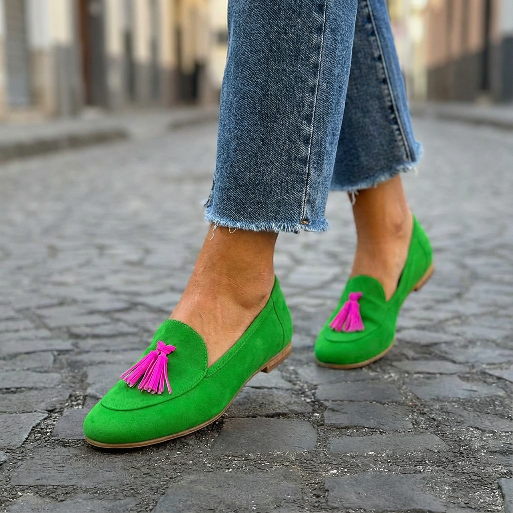 ISABELA | LOAFER VERDI CON FRANGE FUCHSIA