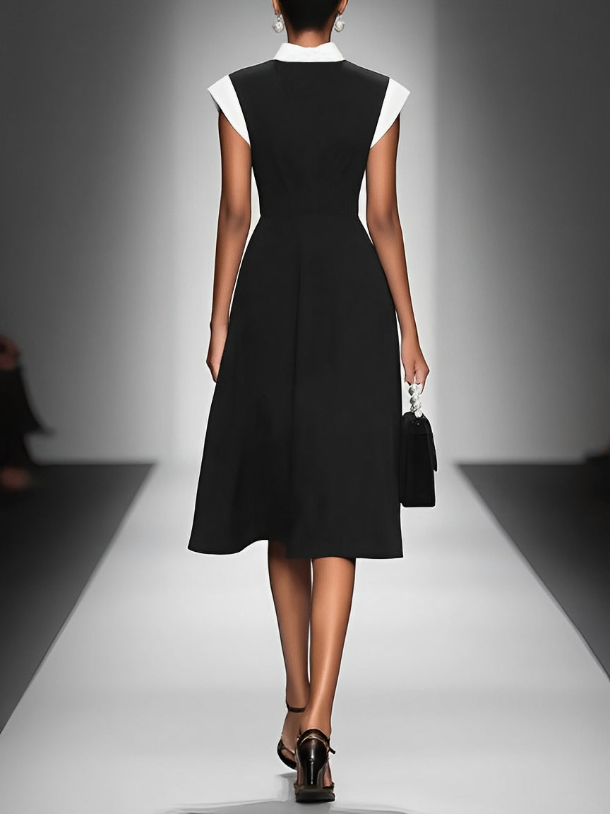 ARIANE | ABITO MIDI DA DONNA CON SCOLLO QUADRATO E MANICHE COLOR BLOCK