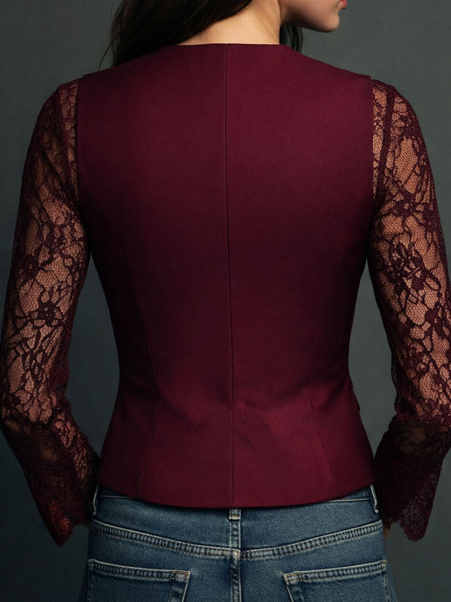 NOÉMIE | TOP BLAZER NERO CON MANICHE SEMITRASPARENTI