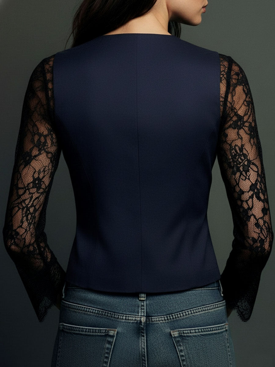 NOÉMIE | TOP BLAZER NERO CON MANICHE SEMITRASPARENTI