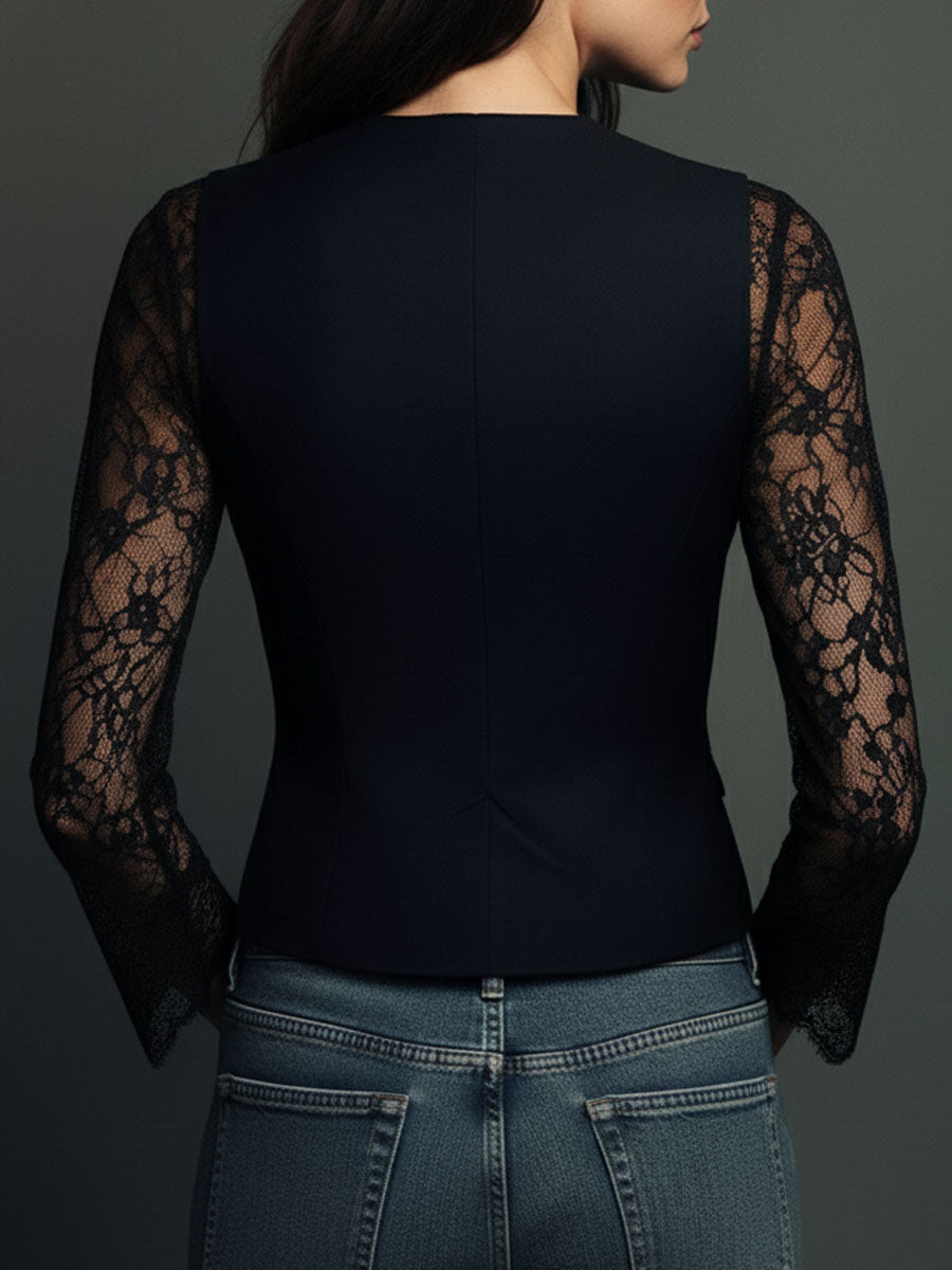 NOÉMIE | TOP BLAZER NERO CON MANICHE SEMITRASPARENTI