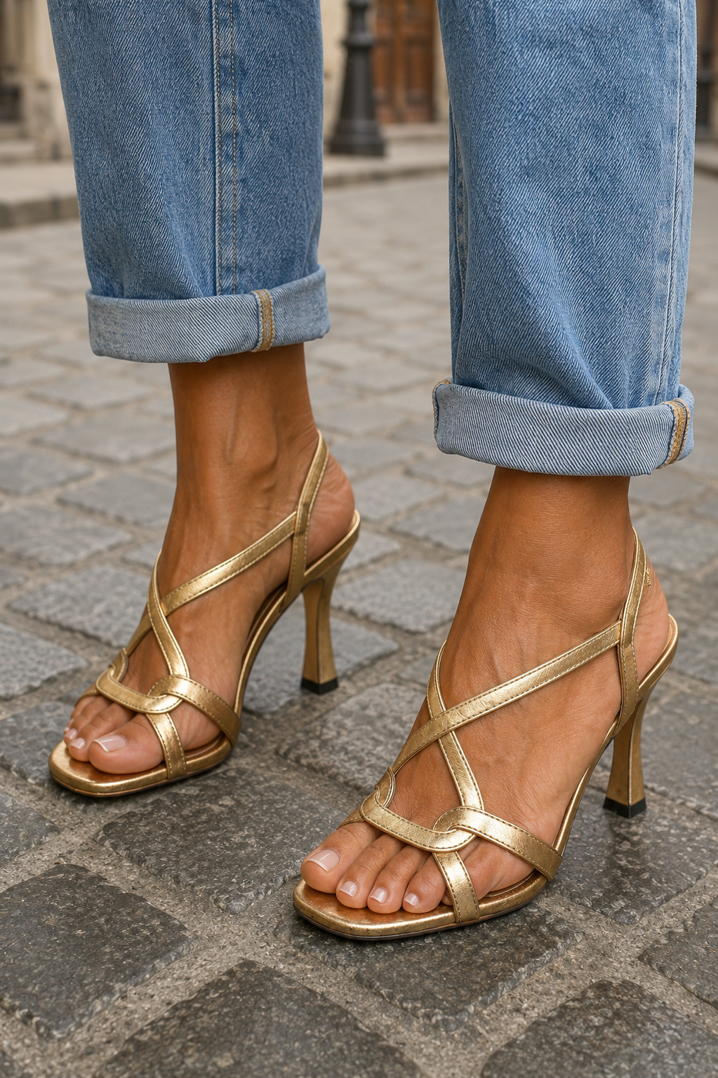 SUSAN | ELEGANTI SANDALI DORATI CON CINTURINI
