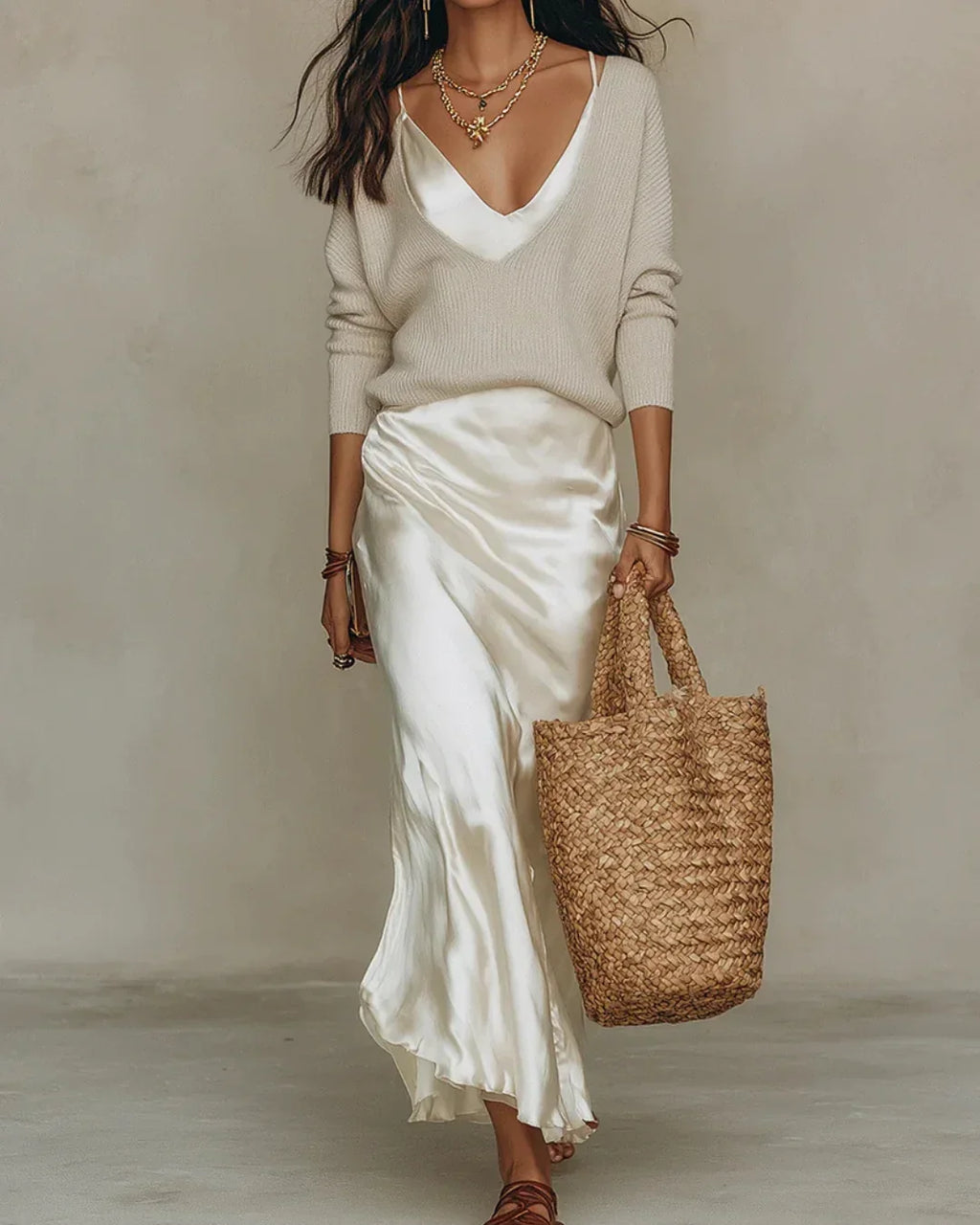 Brisa | Vestito Midi in Satin con Maglia Abbinata