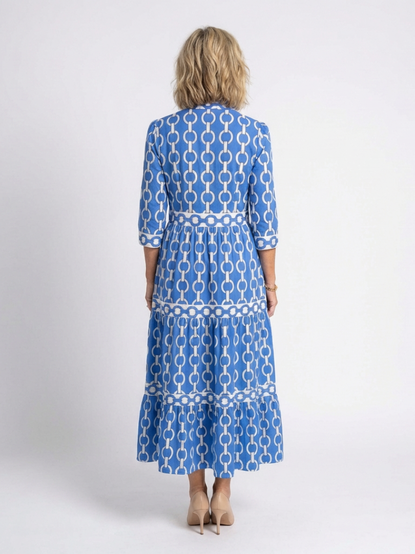 YSOLDE | THREE QUARTER SLEEVE CHAIN PATTERN MIDI DRESS