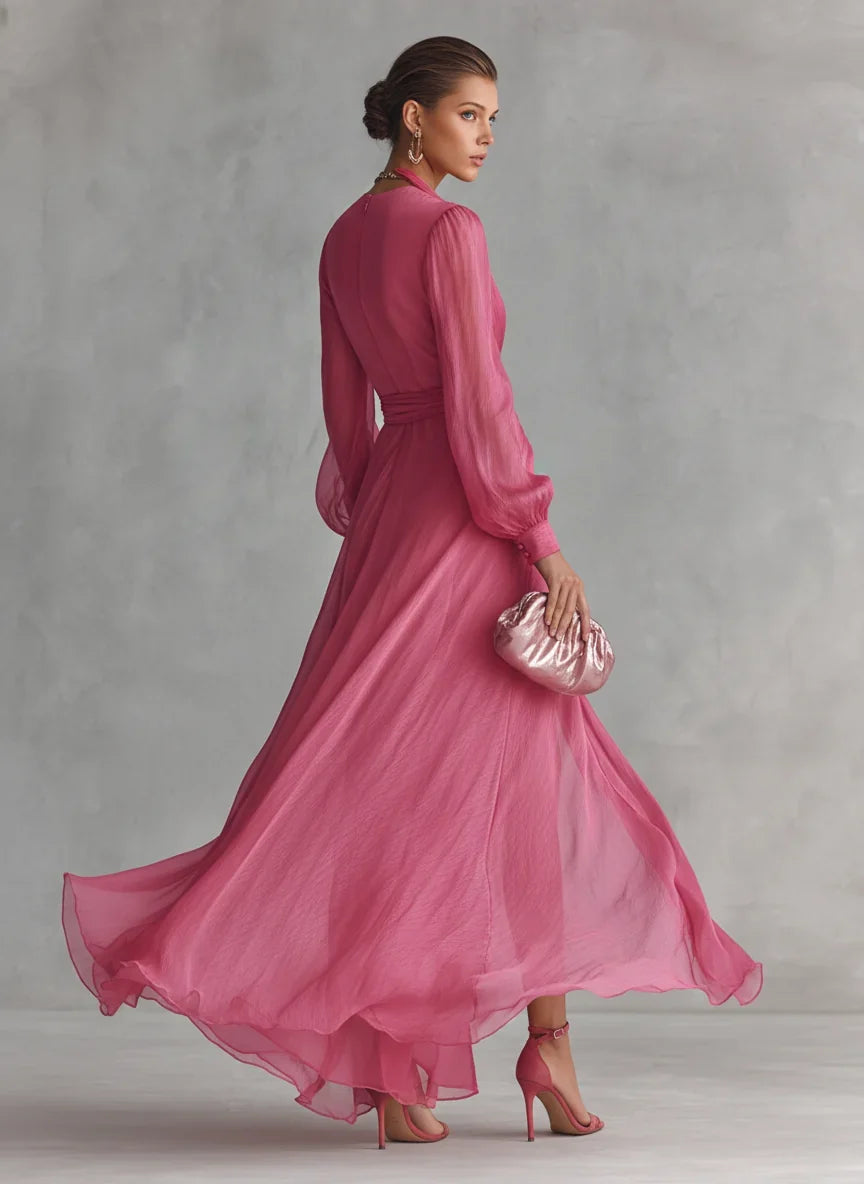Gloria | Vestito Maxi in chiffon con scollo a V