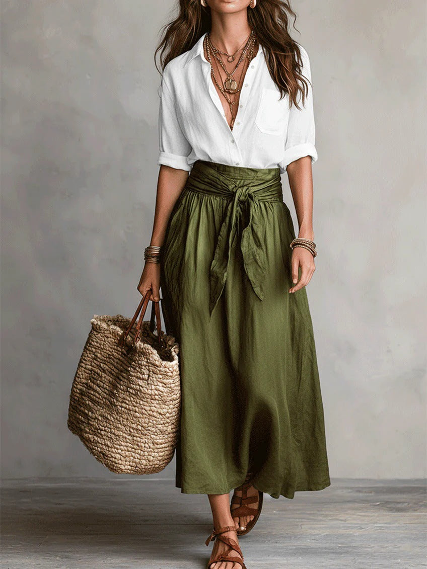CAMILLA | SET MIDI CON CINTURA DA LEGARE IN VITA