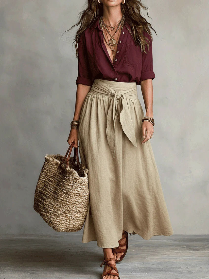 CAMILLA | SET MIDI CON CINTURA DA LEGARE IN VITA