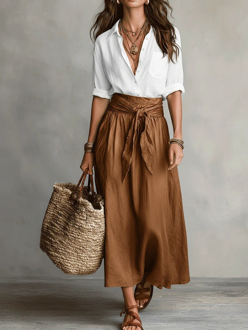 CAMILLA | SET MIDI CON CINTURA DA LEGARE IN VITA
