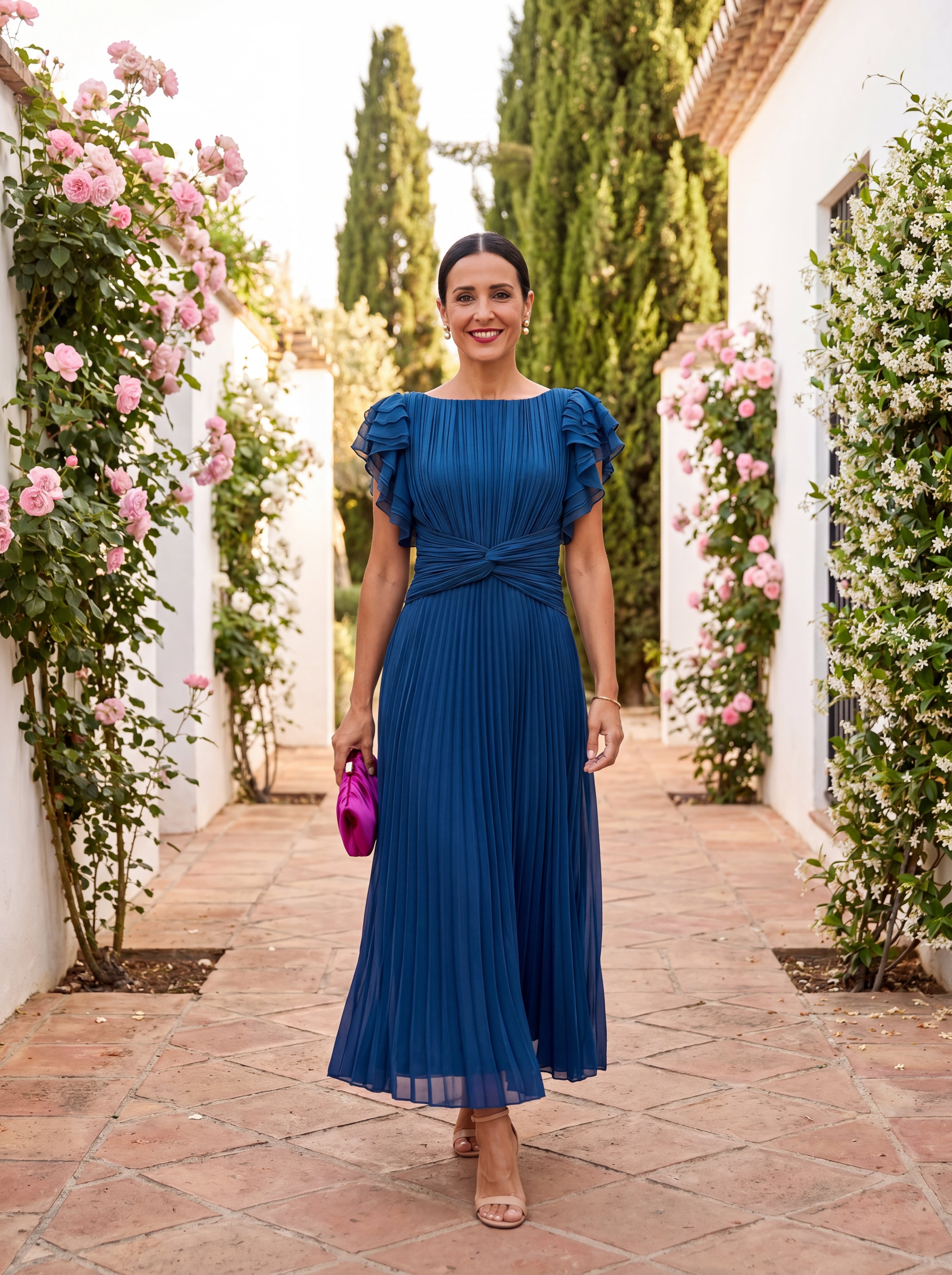 SERAPHINA | ELEGANTE MAXI ABITO PLISSETTATO CON VITA ANNODATA