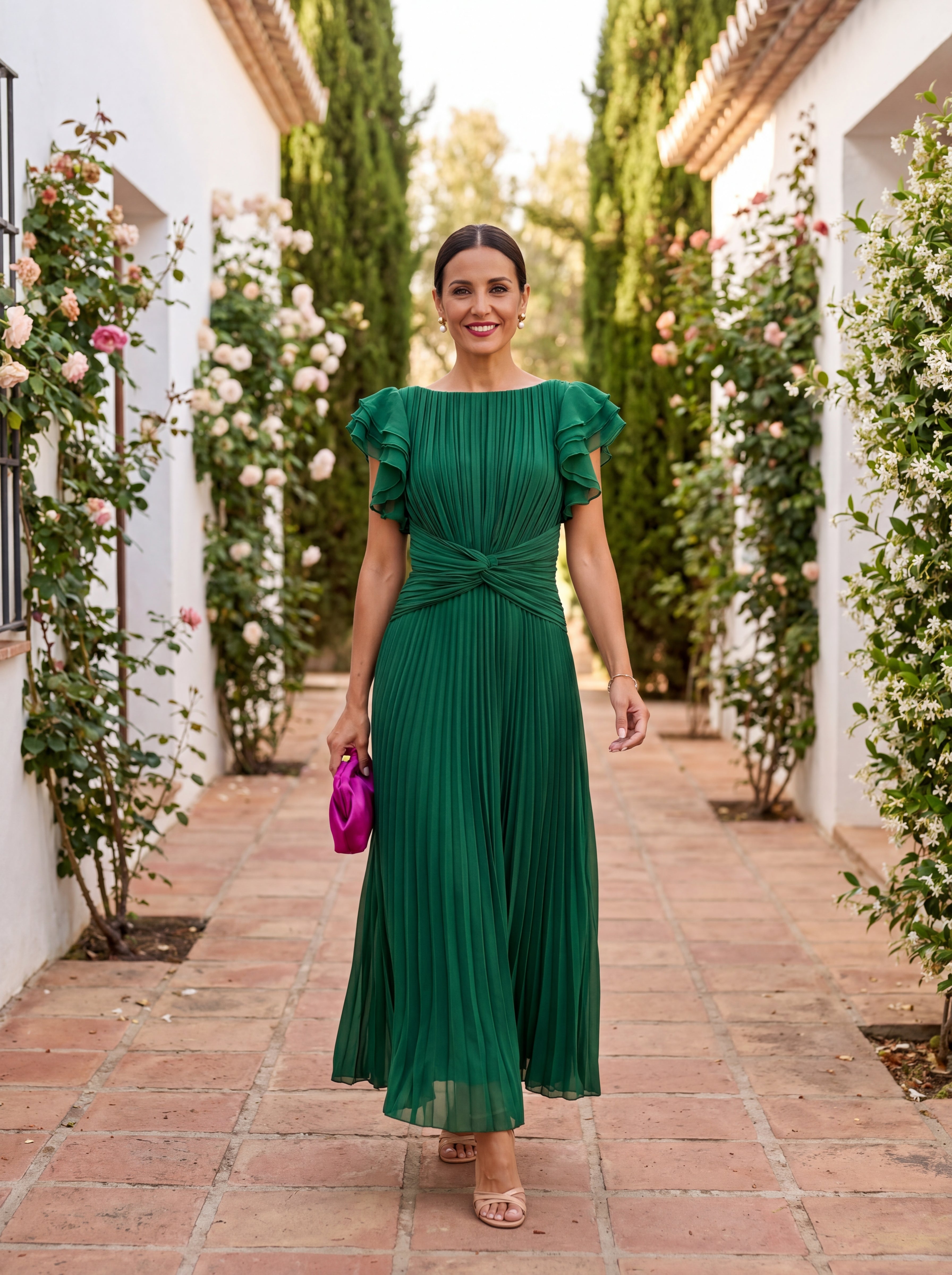 SERAPHINA | ELEGANTE MAXI ABITO PLISSETTATO CON VITA ANNODATA