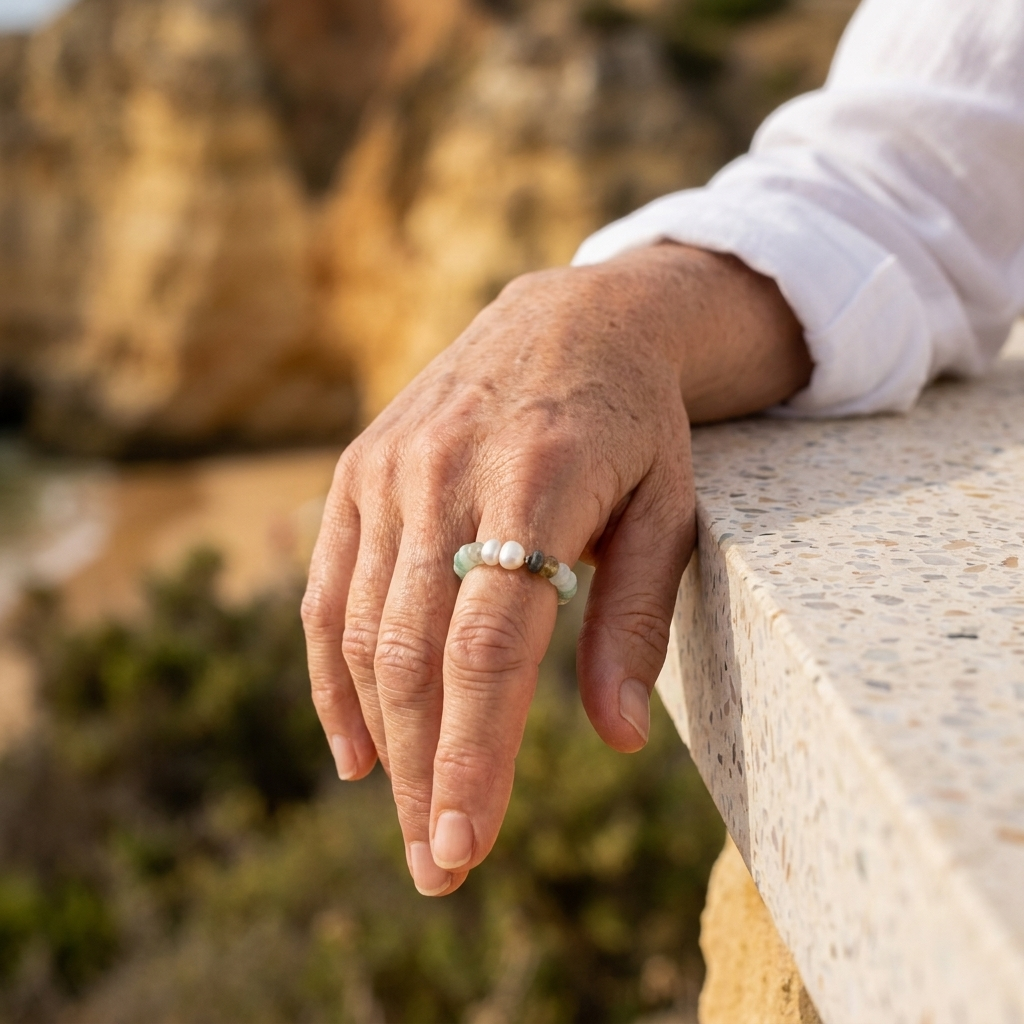 ANELLO CON PERLINE TURCHESI E PERLA