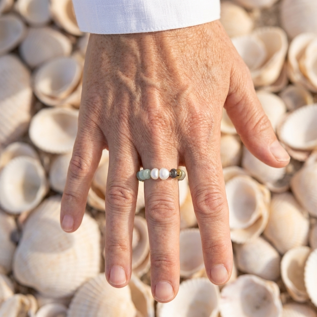 ANELLO CON PERLINE TURCHESI E PERLA