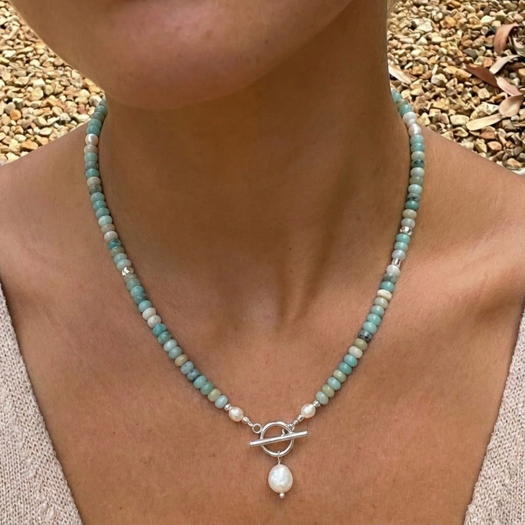 COLLANA DI PERLE E PERLINE TURCHESI