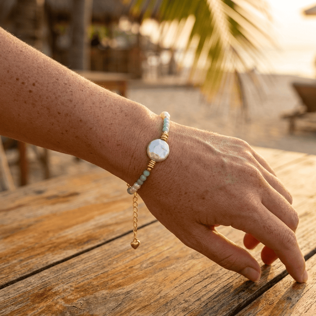 BRACCIALE DI PERLE ACQUAMARINA