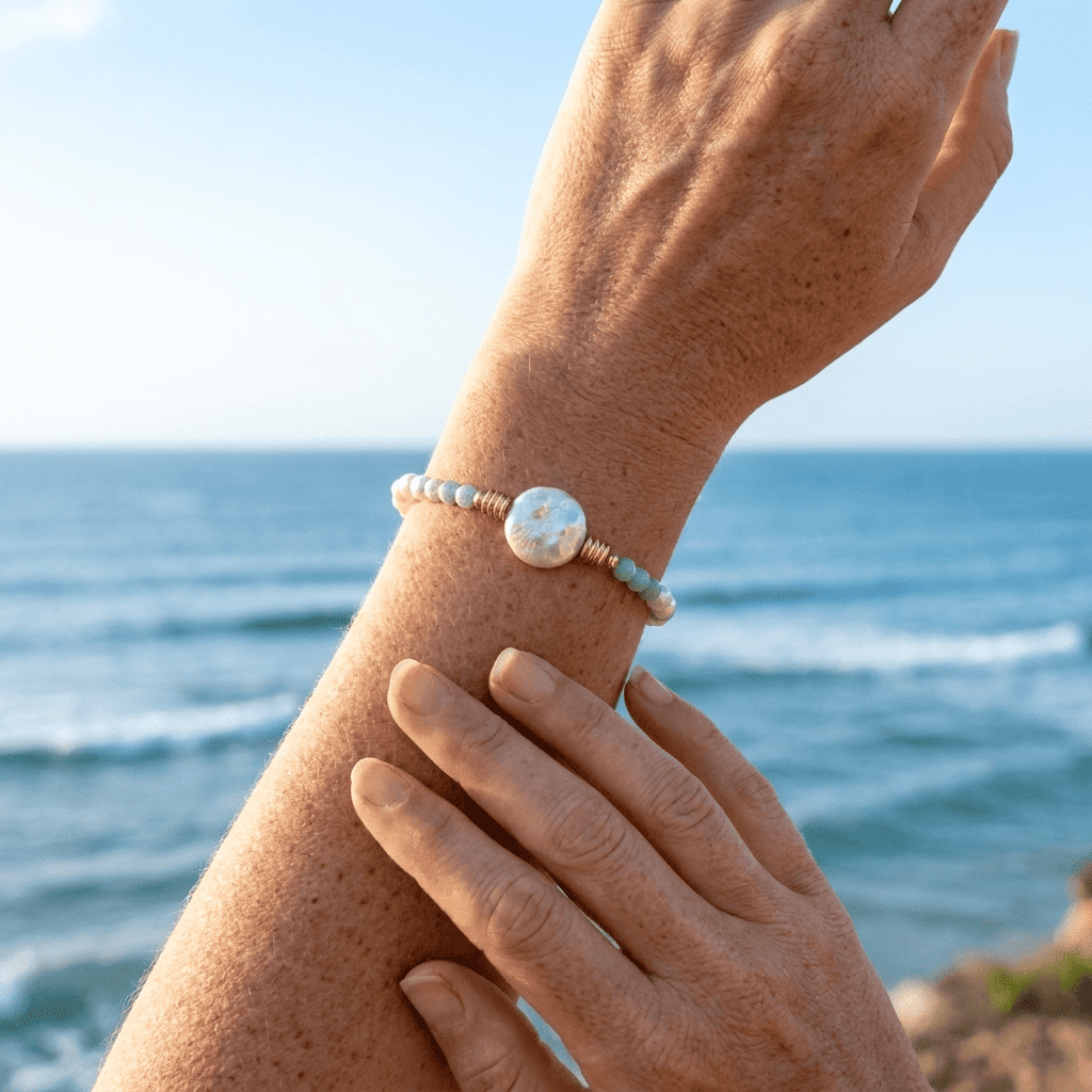BRACCIALE DI PERLE ACQUAMARINA