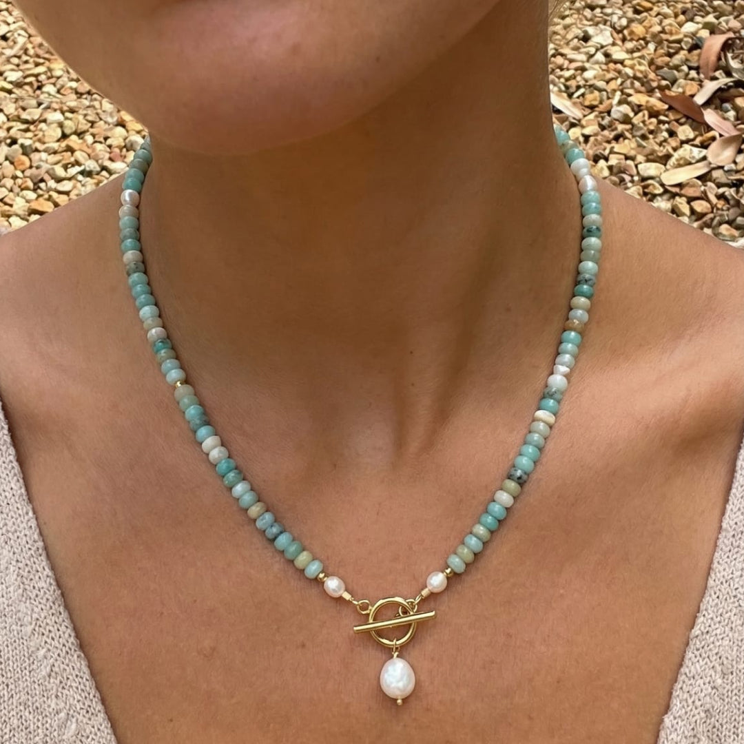 COLLANA DI PERLE E PERLINE TURCHESI