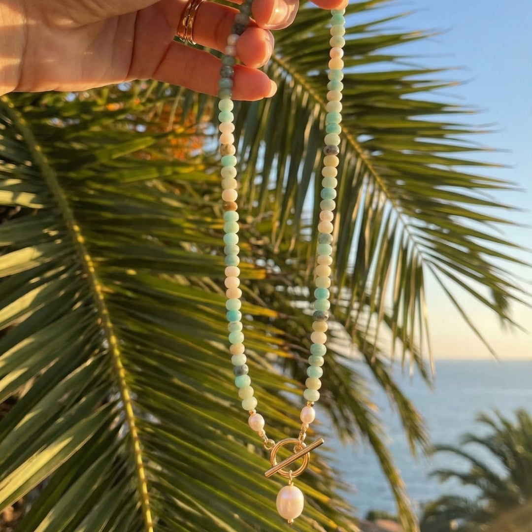 COLLANA DI PERLE E PERLINE TURCHESI